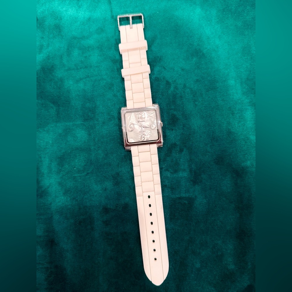 Geneva Silver and White Square Watch